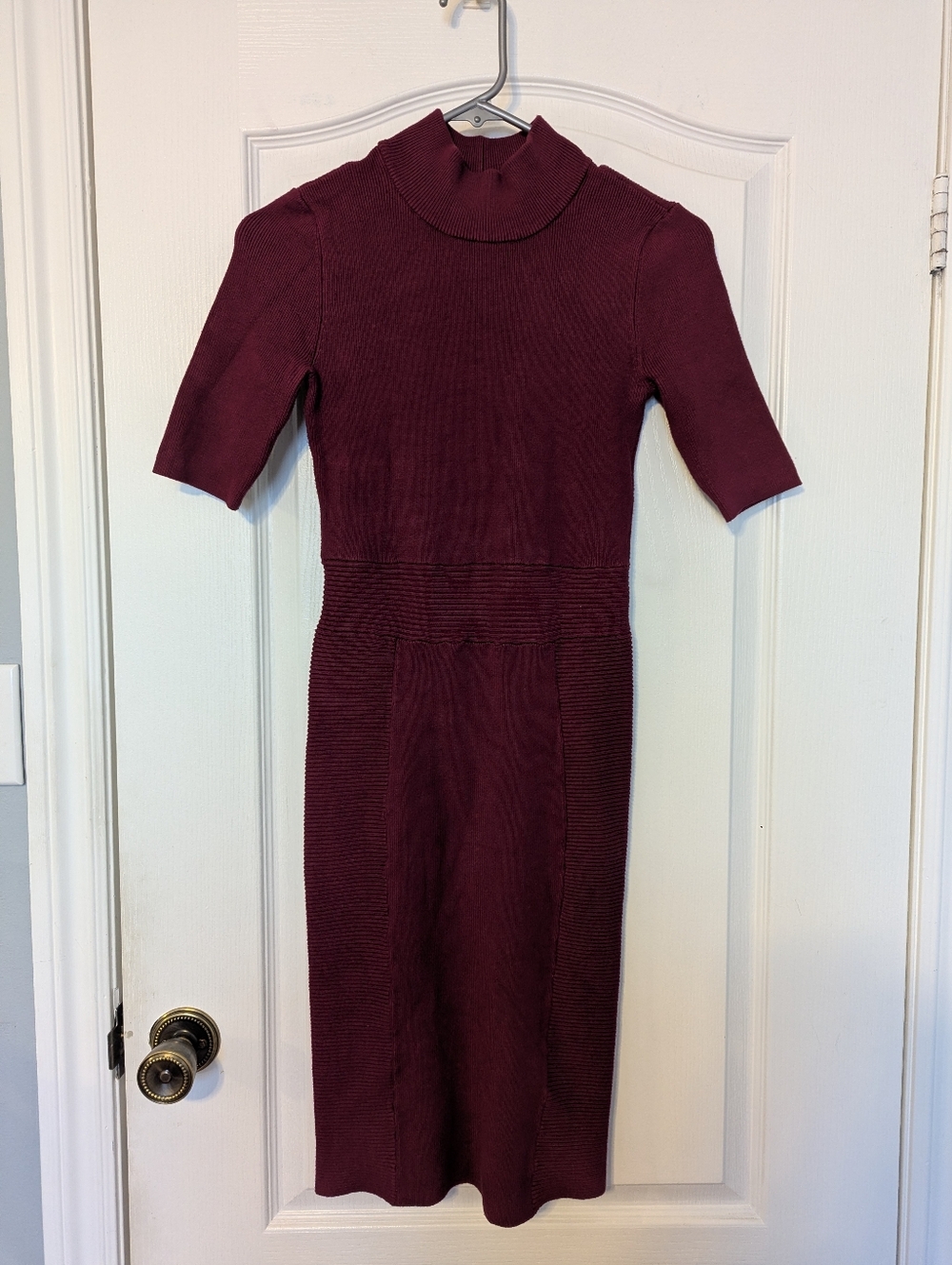 GUESS Burgundy Ribbed Turtleneck Midi Dress